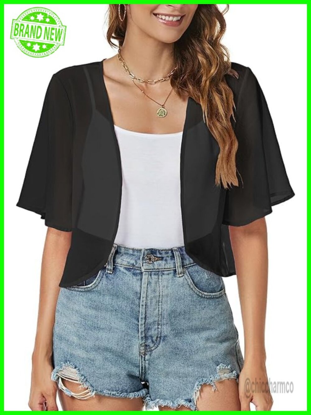 Chiffon Open Front Short Sleeve Shrug Sheer Bolero Cardigan for Dress